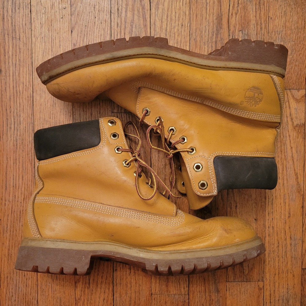 Timberland 12M Wheat High Top Boots Leather Chunky Work 10009 USA Grunge 90s